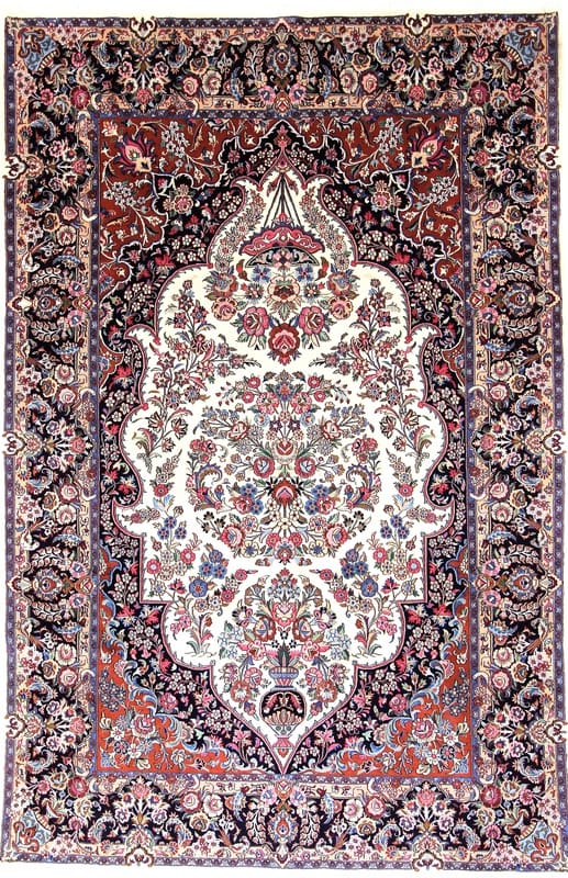 Kashmar Teppich 302x200 cm, rot-blau, handgeknüpft, Perserteppich