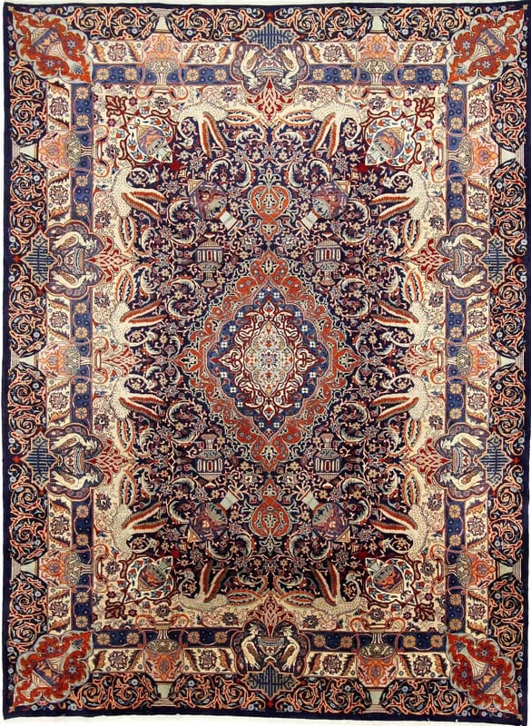 Kashmar Teppich 339x253 cm, rot-blau, handgeknüpft, Perserteppich