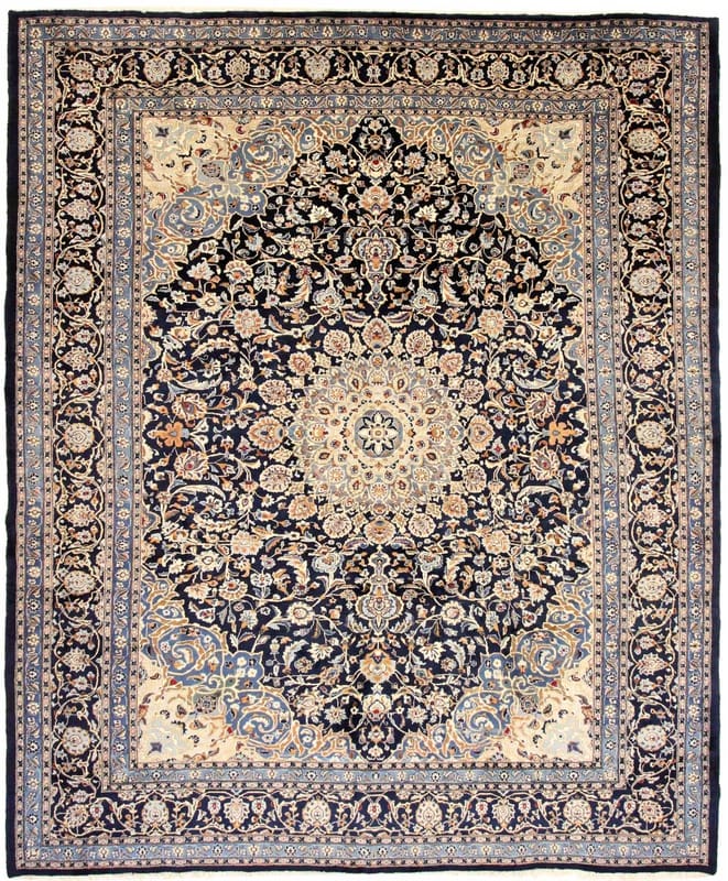 Kashmar Teppich 376x305 cm, Rot-Blau, handgeknüpft, Perserteppich
