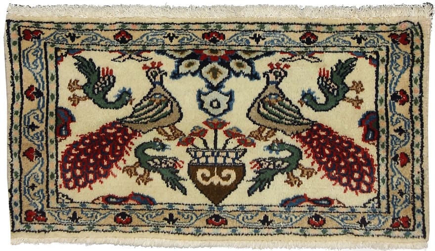 Kashmar Teppich 80x42 cm, handgeknüpft, klassisches Medaillon, Perserteppich