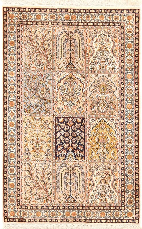 Kashmir Seidenteppich 125x79 cm - feine Muster - handgeknüpft