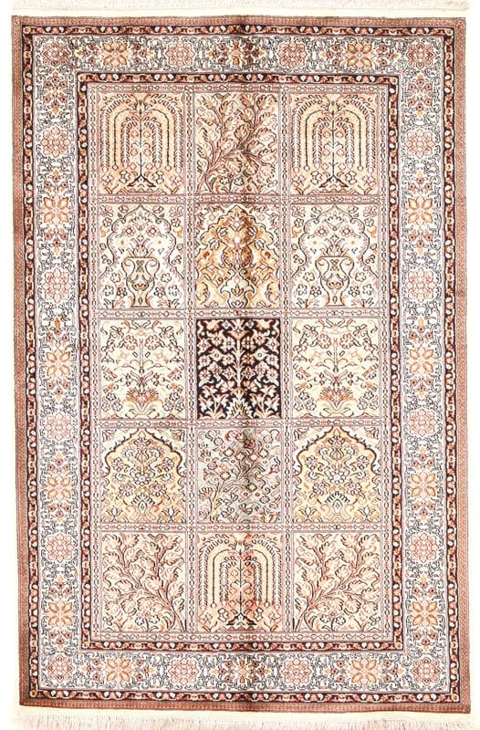 Kashmir Seidenteppich 153x99 cm mit feinen Mustern – handgeknüpft
