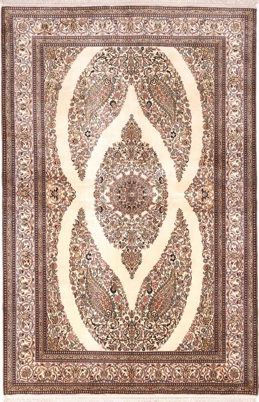 Kashmir Seidenteppich 193x125 cm – fein geknüpft, Orientteppich