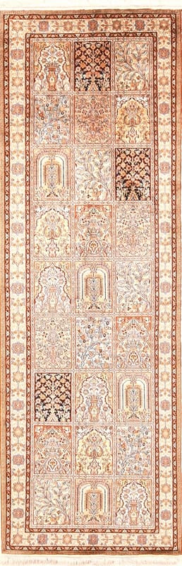 Kashmir Seidenteppich 243x83 cm, feine Muster, handgeknüpft Orientteppich