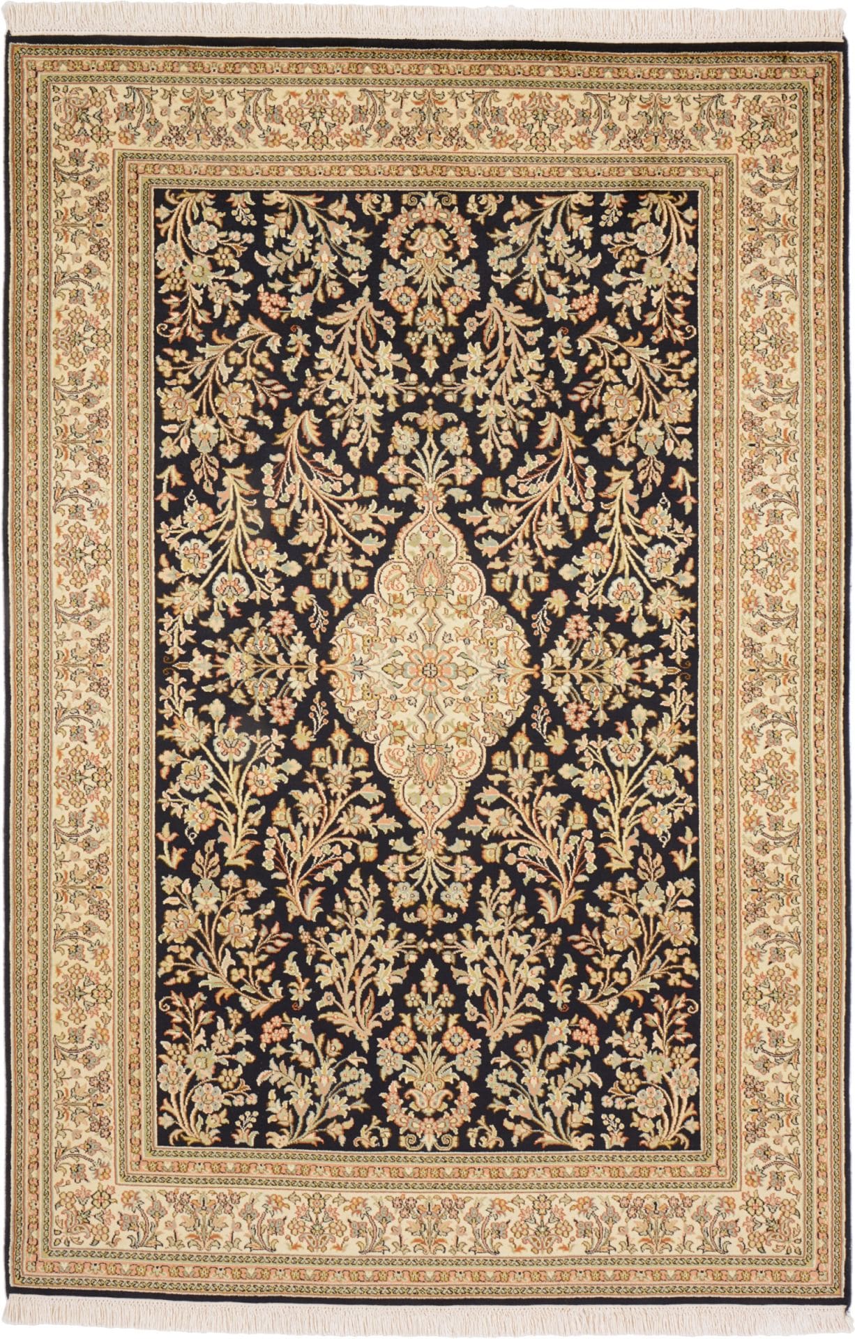 Kashmirseide Orientteppich 125 x 186 cm, handgeknüpft, persisches Muster