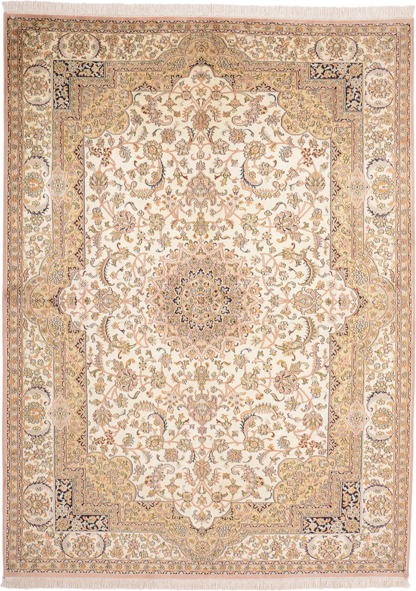 Kashmirseide Orientteppich 159 x 215cm, handgeknüpft, Pastellfarben