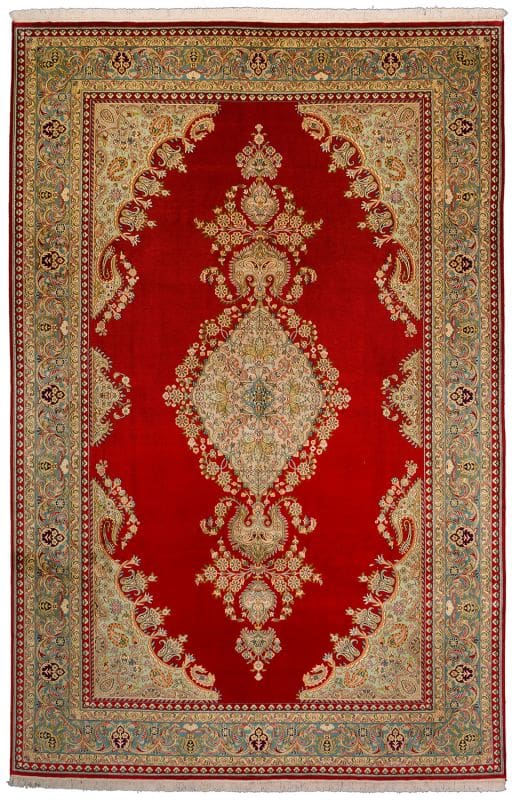 Kashmirseide Orientteppich 200 x 304 cm, feines persisches Muster, handgeknüpft