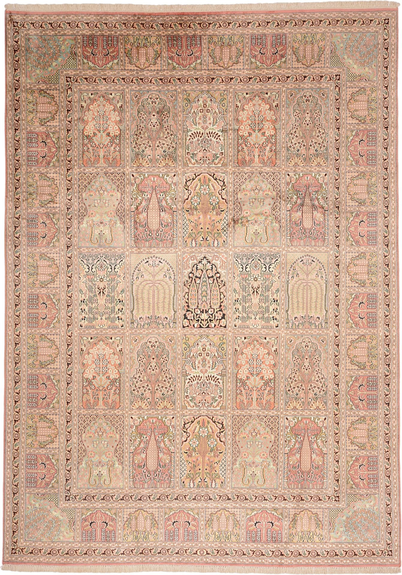 Kashmirseide Orientteppich 218 x 304 cm – Handgeknüpft, Pastellfarben