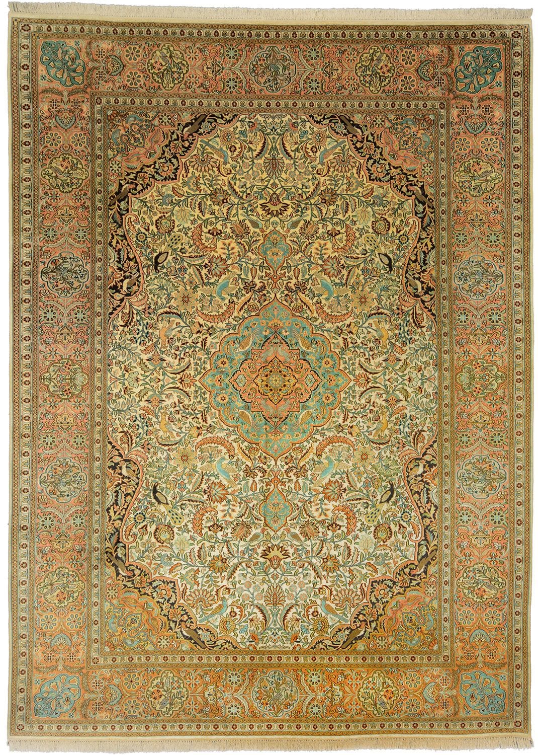 Kashmirseide Orientteppich 247 x 334 cm, handgeknüpft, edles Design
