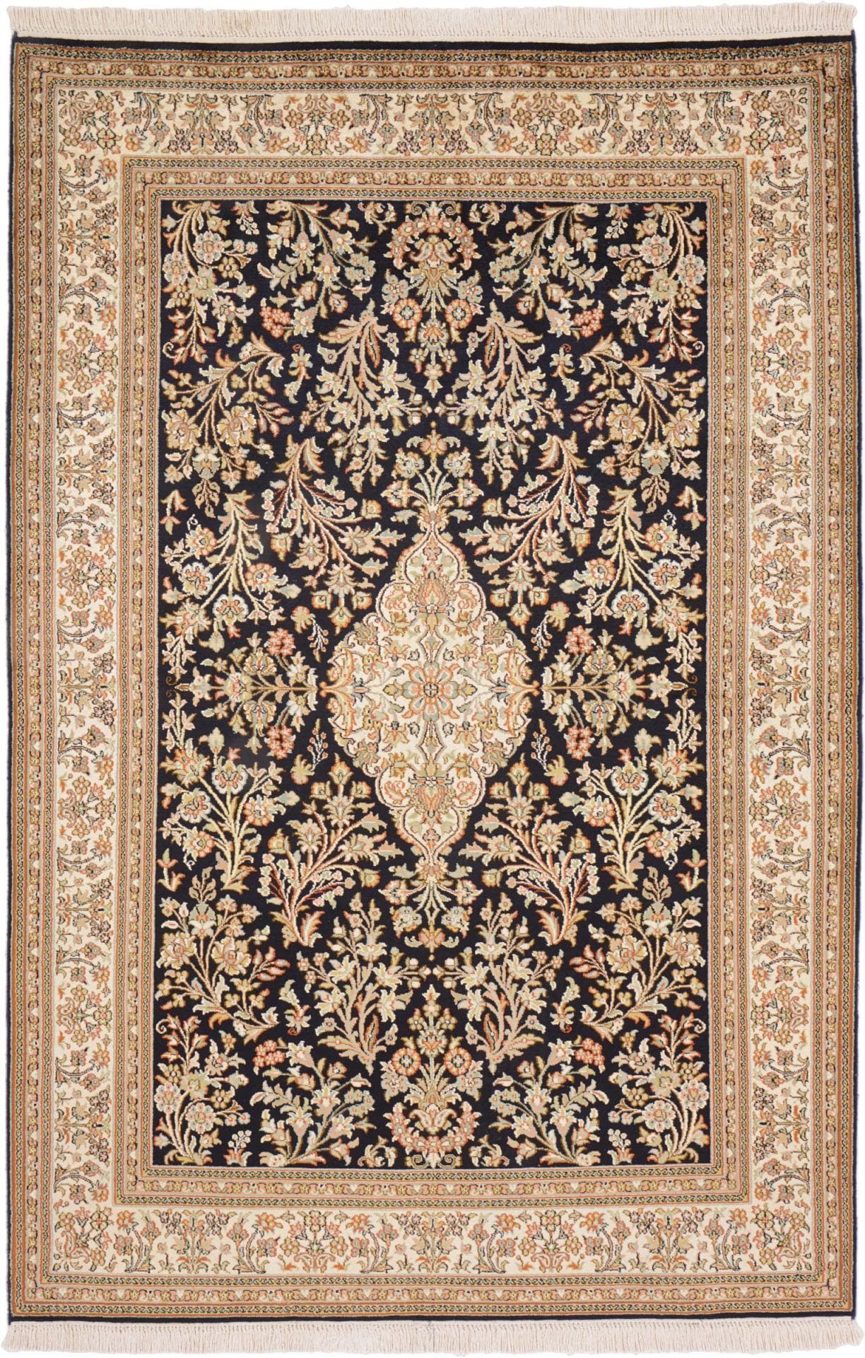 Kashmirseide Teppich 127 x 189 cm, handgeknüpft, edles Design