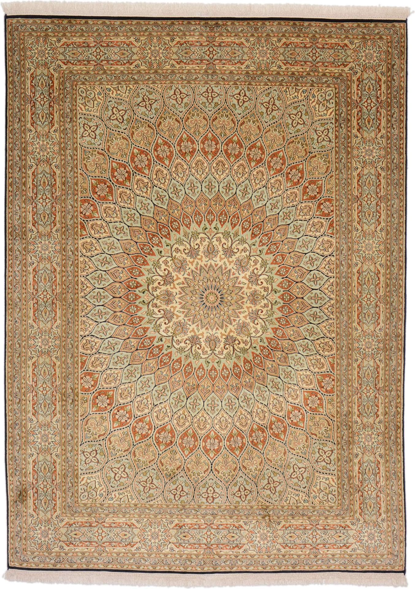Kashmirseide Teppich 157 x 217cm, feines Persermuster, handgeknüpft