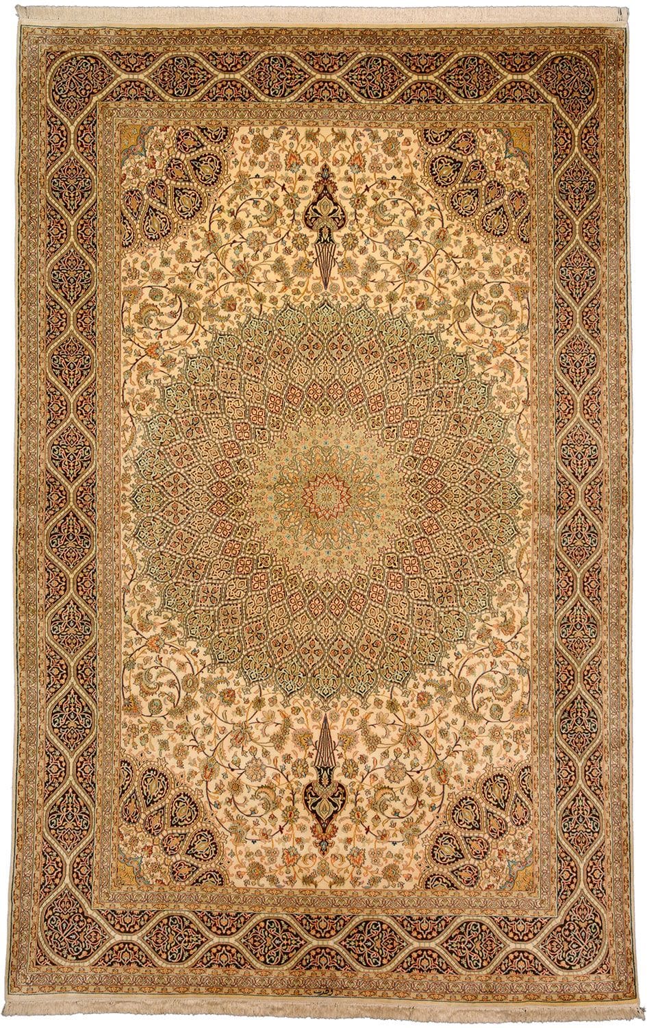 Kashmirseide Teppich 185 x 285cm, persisches Muster, handgeknüpft