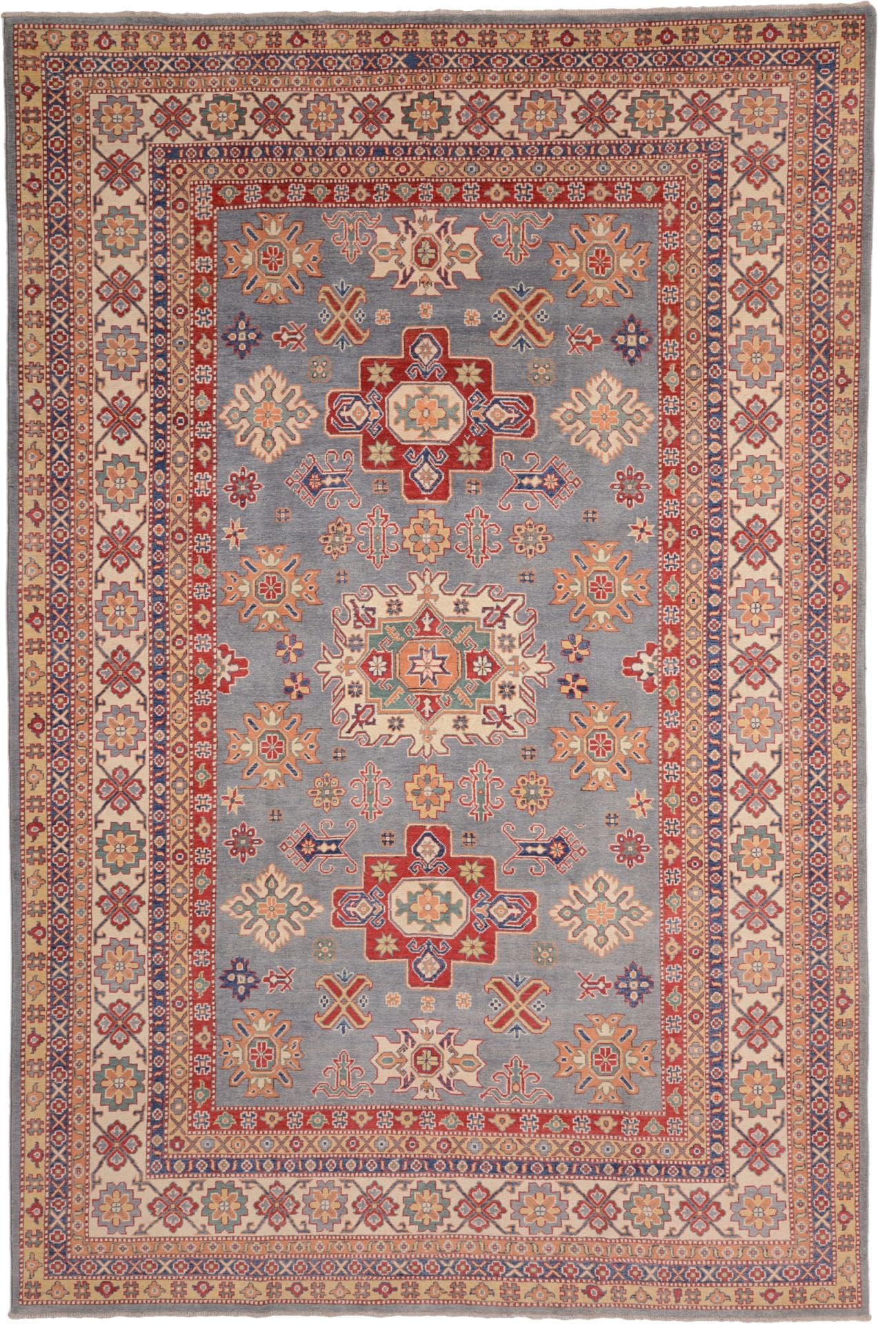 Kazak Orientteppich 243 x 364cm, geometrische Muster, handgeknüpft
