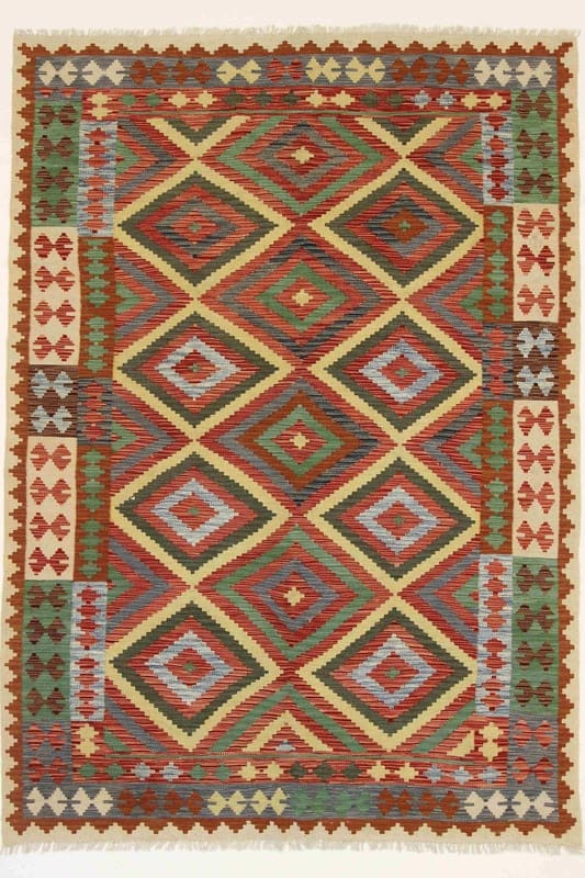 Kelim Orientteppich 240x171 cm - Handgewebt, vielfältige Farben
