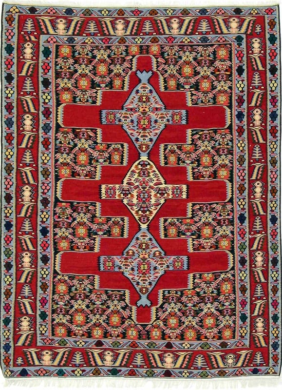Kelim Senneh Teppich 170x126 cm - Traditionell handgewebt