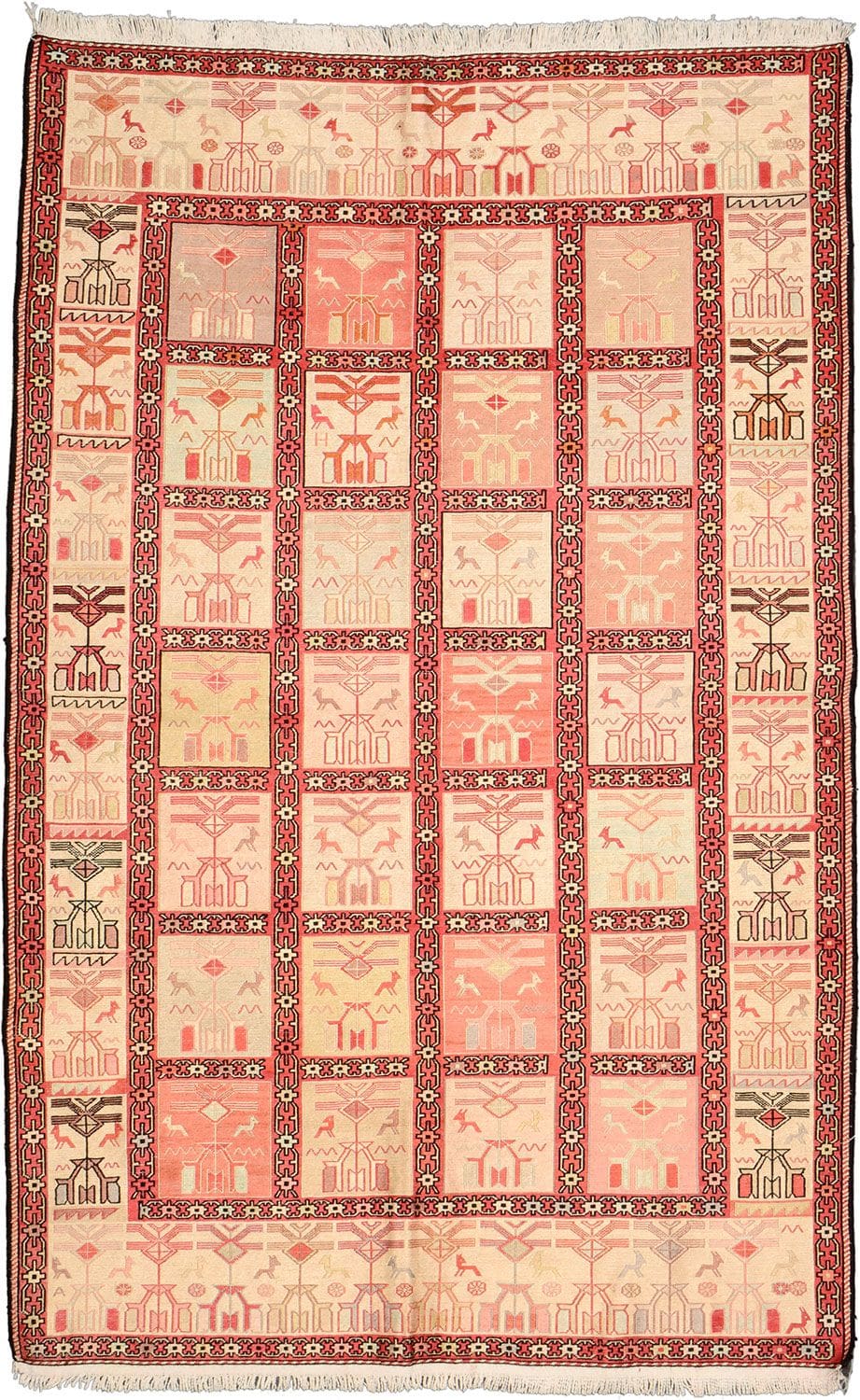 Kelim Teppich 117 x 188 cm aus Seide, handgewebt, rustikales Flair