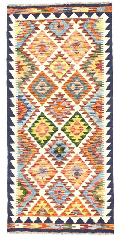 Kelim Teppich 144x66 cm, traditionell gewebt, bunt, Orientteppich