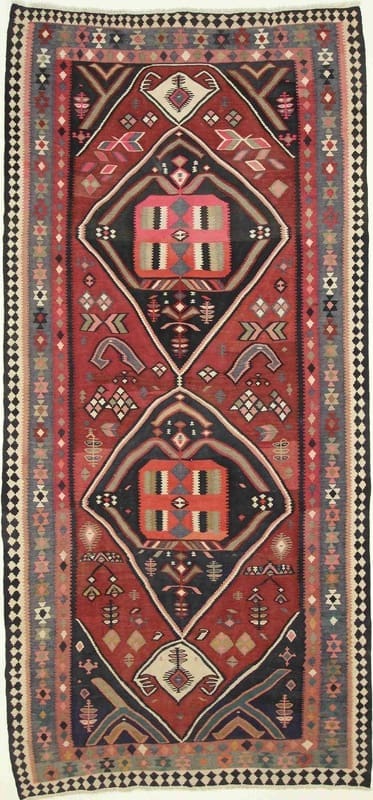 Kelim Teppich 351x173 cm - Traditionell gewebt aus Indien, bunt, handgewebt