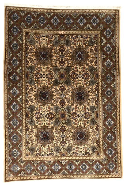 Keshan Orientteppich 200x137 cm – Handgeknüpft, Beige-Braun, Floral
