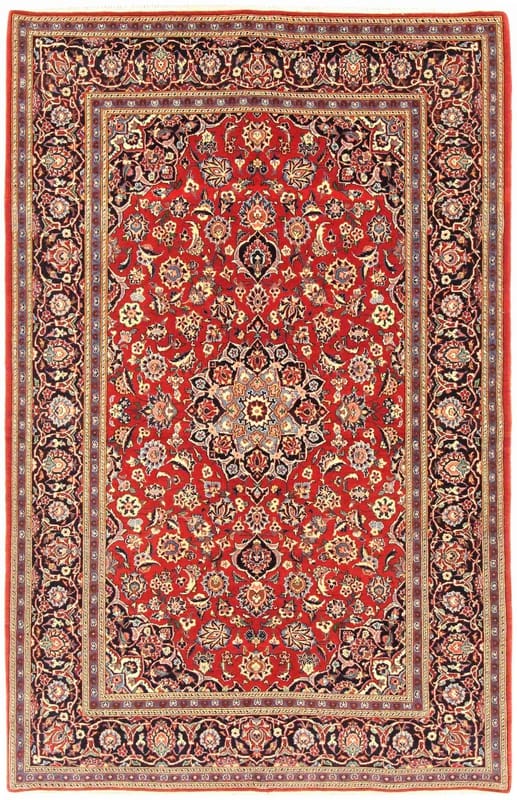 Keshan Orientteppich 214x138 cm, antik, Blumenmuster, handgeknüpft