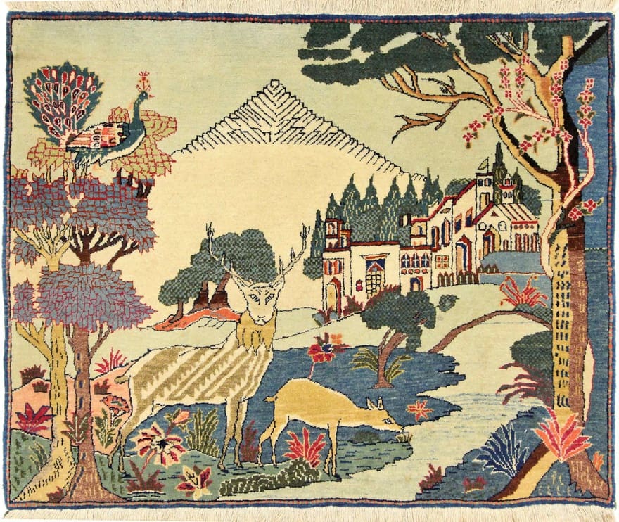 Keshan Teppich 116x74 cm, florales Muster, handgeknüpft, Perserteppich