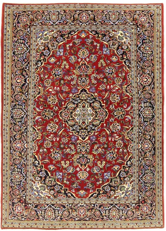 Keshan Teppich 202x141 cm, klassisches Medaillon, handgeknüpft