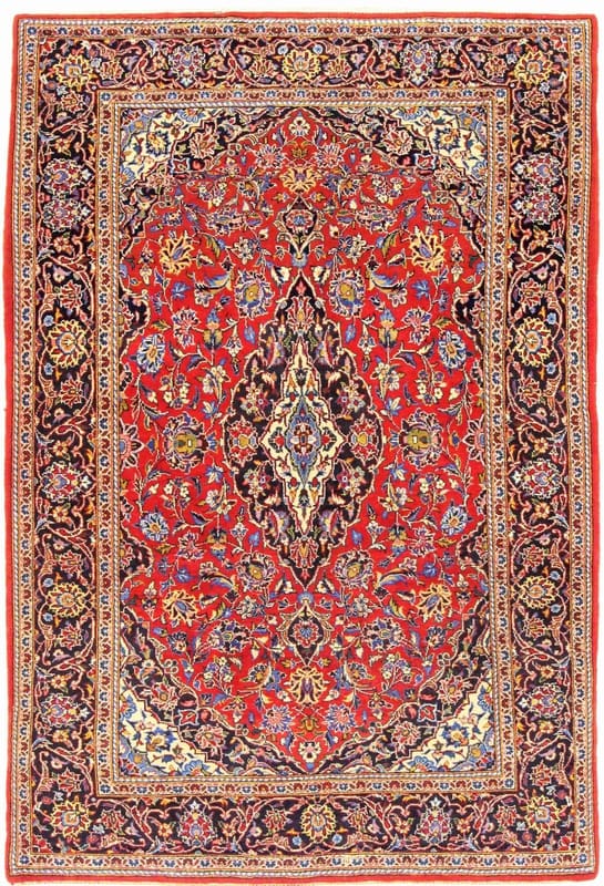 Keshan Teppich 204x139 cm, traditionell floral, handgeknüpft, Perserteppich