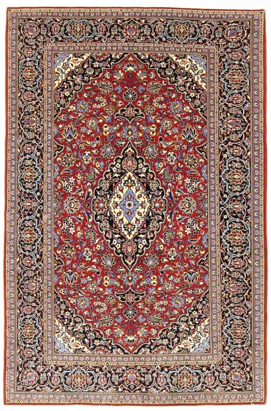 Keshan Teppich 219x143 cm - klassisches Medaillon, handgeknüpft, Perserteppich