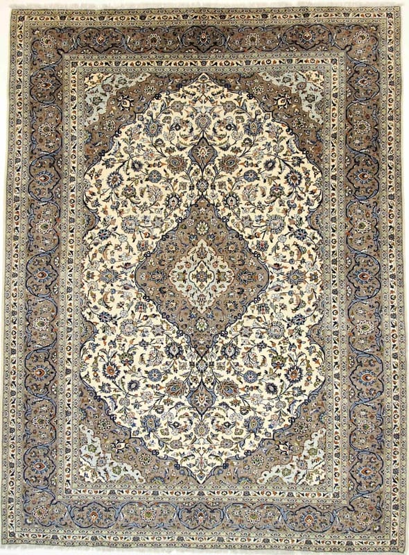Keshan Teppich 400x299 cm – Handgeknüpft, Perserteppich mit Medaillon