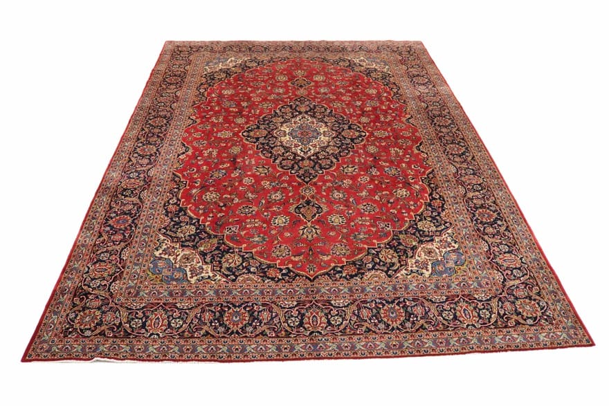 Keshan Teppich 425x304 cm, handgeknüpft, klassisches Medaillon Design