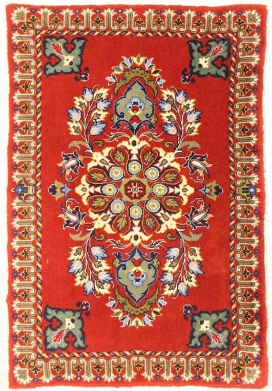 Keshan Teppich 91x62 cm mit klassischen Blumenmotiven, handgeknüpft