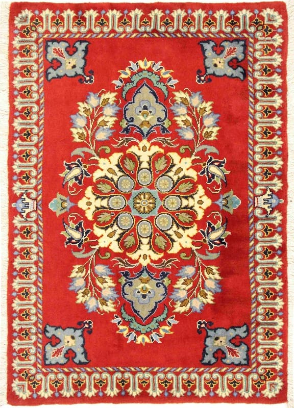 Keshan Teppich 97x65 cm, klassisches Medaillon, handgeknüpft, Perserteppich