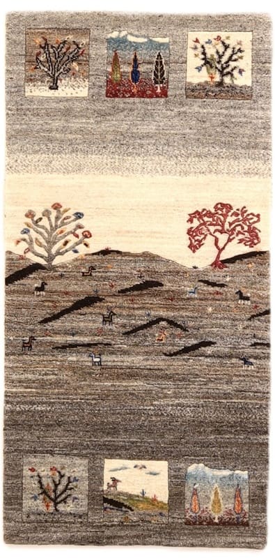Loribaft Landschafts-Teppich 140x71 cm - Handgeknüpft, Miniaturwelt