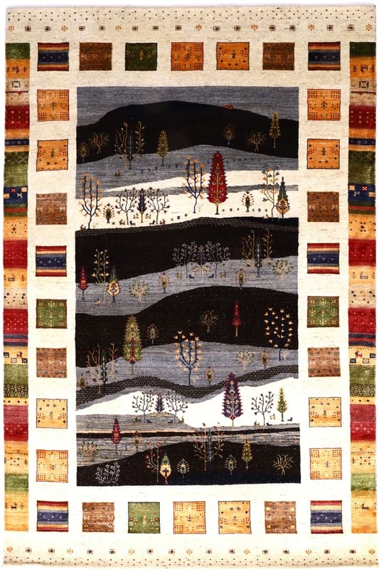 Loribaft-Teppich 307x204 cm: Bunte Landschaft, handgeknüpft