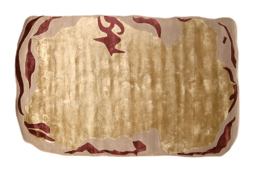 Luxuriöser Orientteppich 247x151 cm in Gold, Beige & Bordeaux - handgeknüpft
