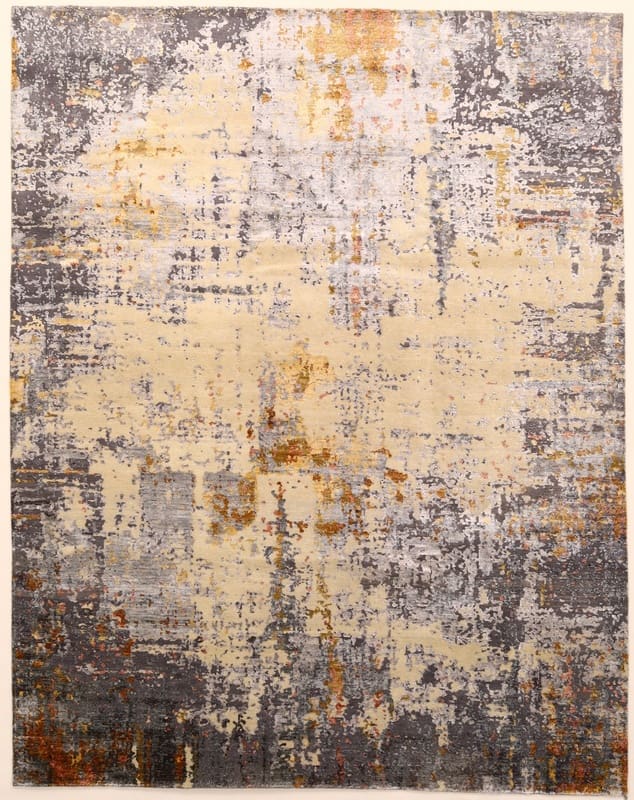 Modern Lotus Teppich 308x242 cm – Graugold, handgeknüpft, elegant