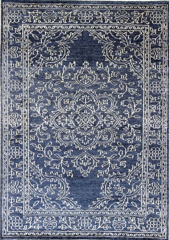 Moderner Ikat-Teppich 237x165cm, marineblau, handgeknüpft