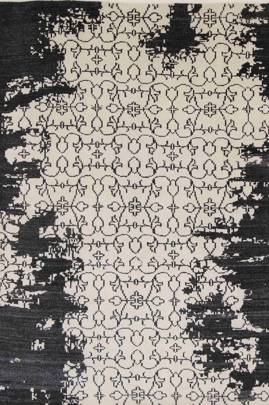 Moderner Ikat-Teppich 241x167 cm, schwarz-weiß, handgeknüpft