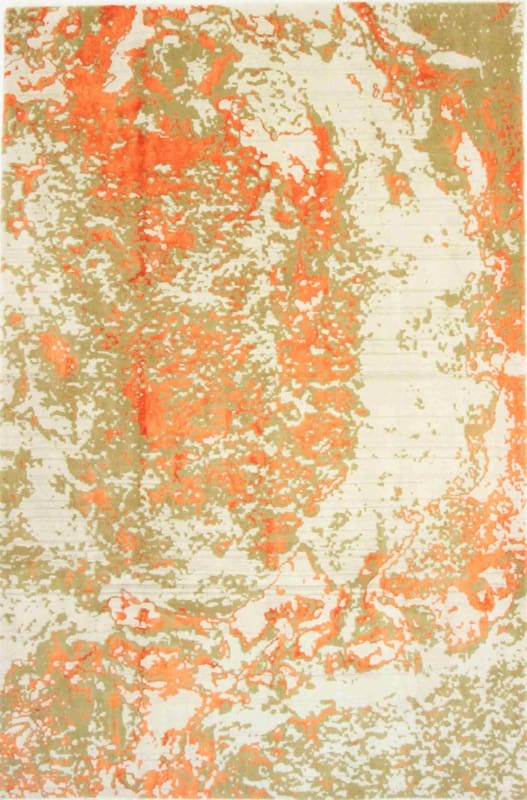 Moderner Orientteppich 302x199cm, handgewebt, Beige/Orange/Grau