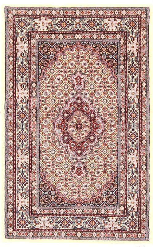 Moud-Teppich 131x83 cm Medaillon-Muster handgeknüpft Perserteppich