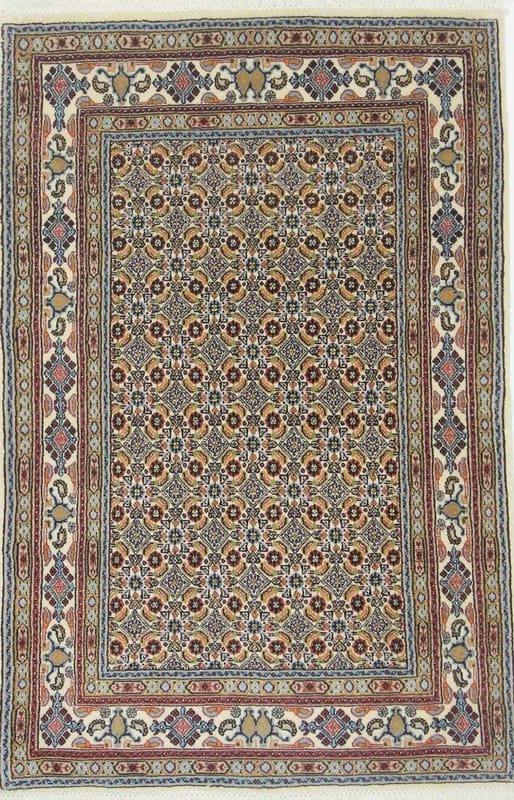 Moud-Teppich 148x96 cm, Medaillon-Muster, handgeknüpft, Perserteppich