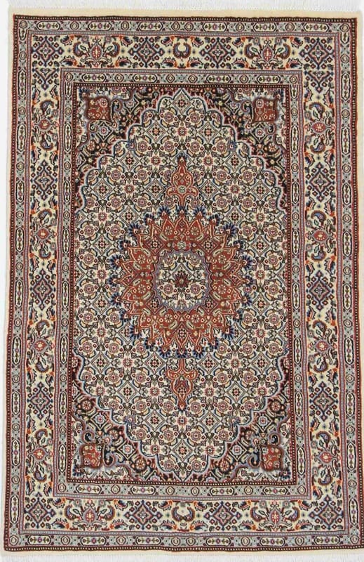 Moud Teppich 155x103 cm, Medaillon-Muster, handgeknüpft, Perserteppich