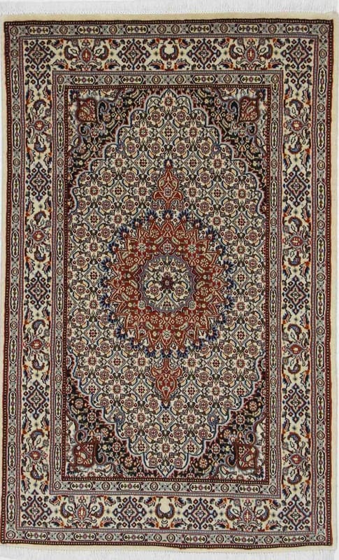 Moud Teppich 158x98 cm, Medaillon-Muster, handgeknüpft, Perserteppich