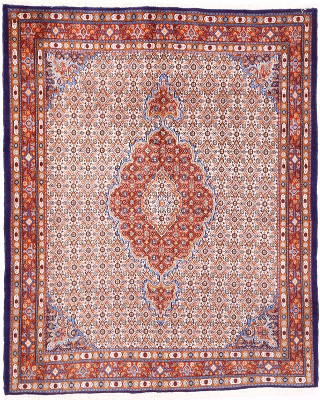 Moud Teppich 198x159 cm, Medaillon-Muster, handgeknüpft, Perserteppich