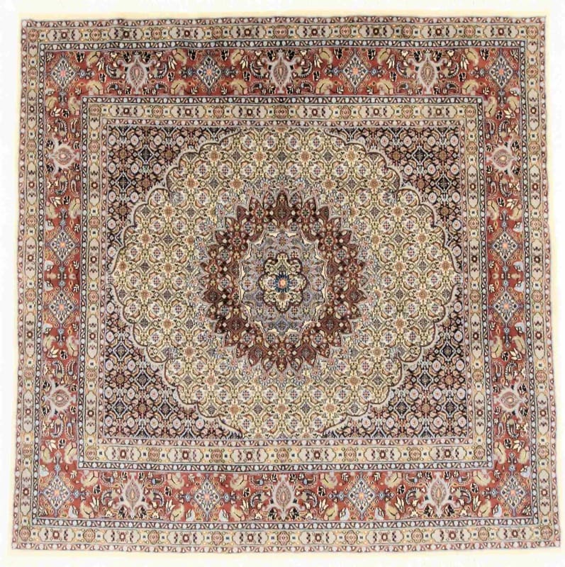 Moud-Teppich 201x196 cm Medaillon-Muster handgeknüpft Perserteppich