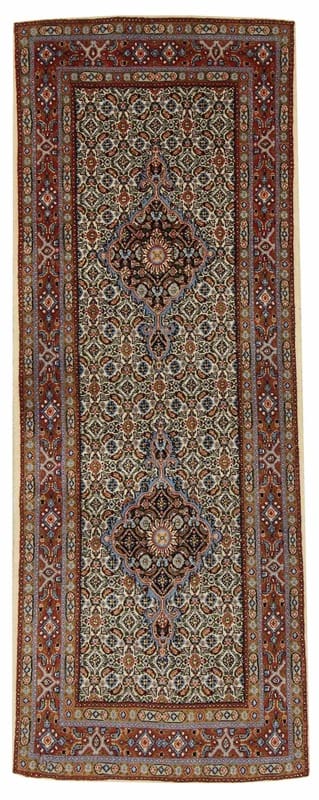 Moud Teppich 202x79 cm, Medaillon-Muster, handgeknüpft, Perserteppich