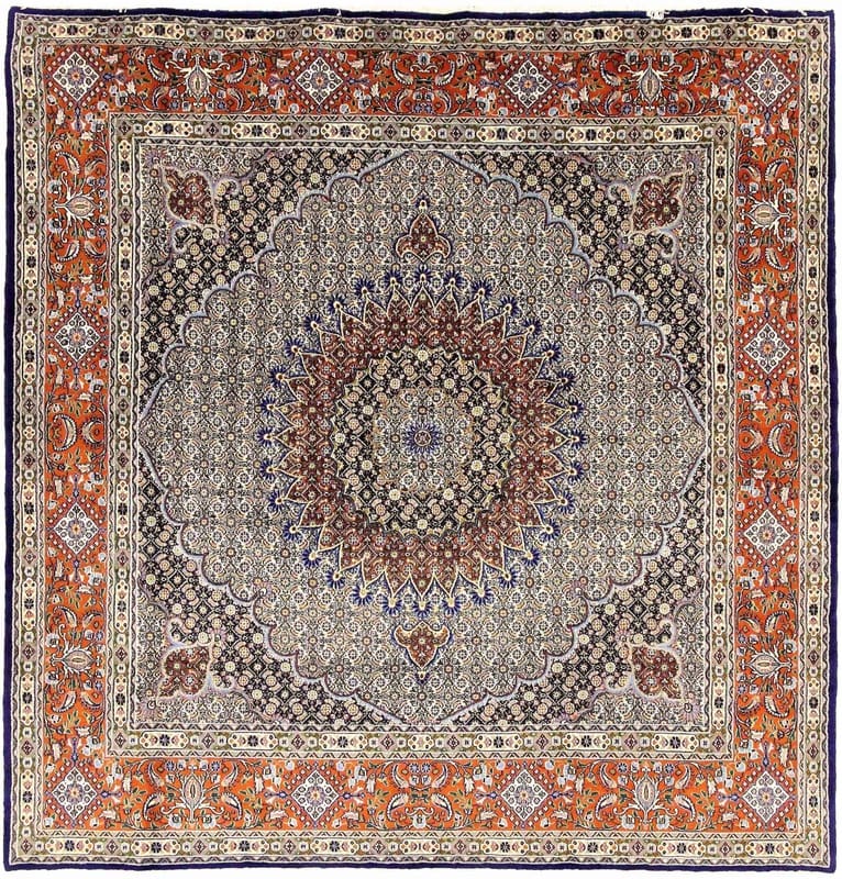 Moud Teppich 257x248 cm, Medaillon-Muster, handgeknüpft, Perserteppich