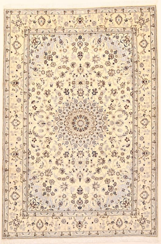 Nain 9La Teppich 305x208 cm, handgeknüpft, Wolle & Seide, Creme