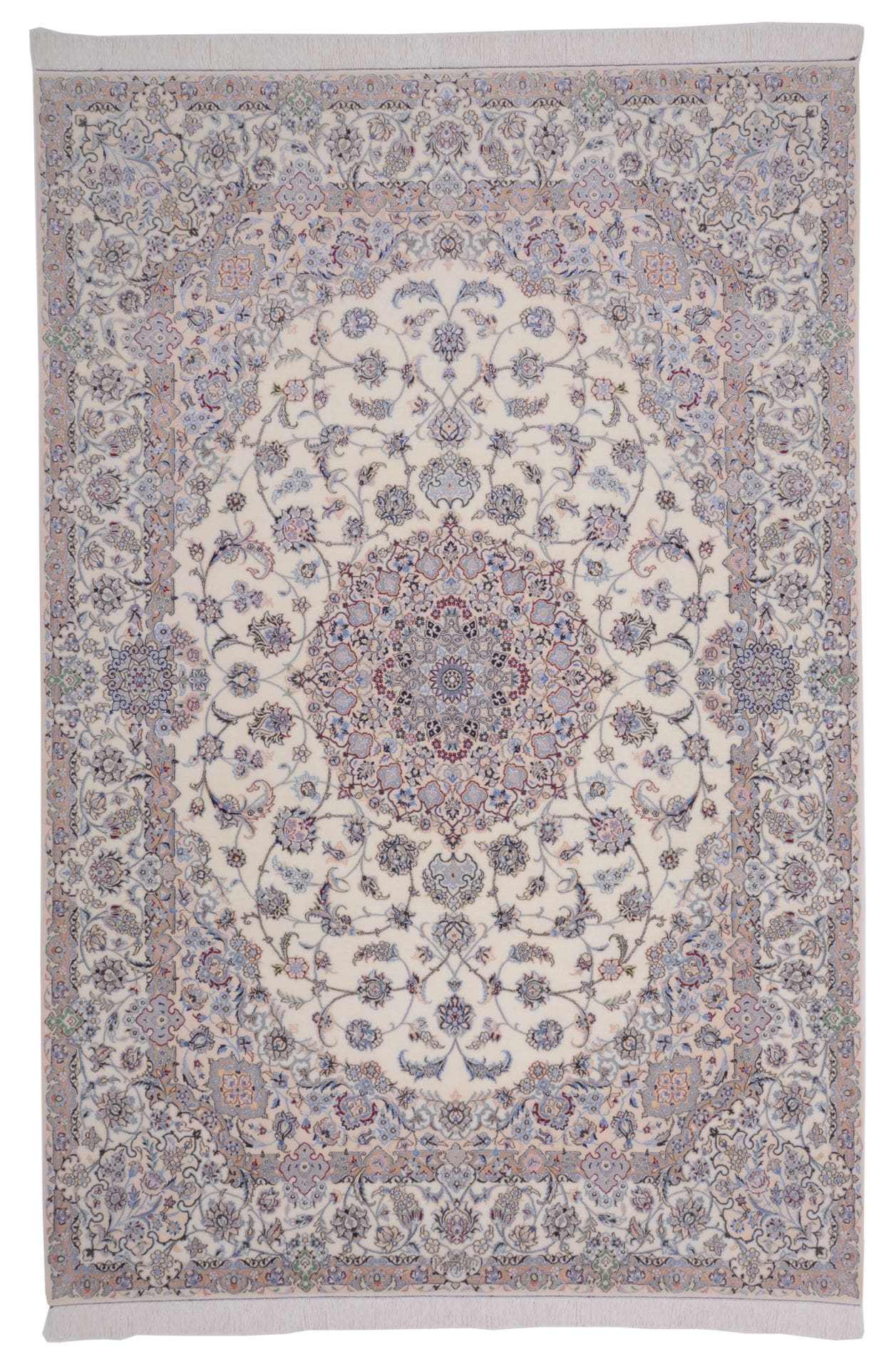 Nain Teppich 204 x 303 cm, florale Muster, handgeknüpft, Perserteppich