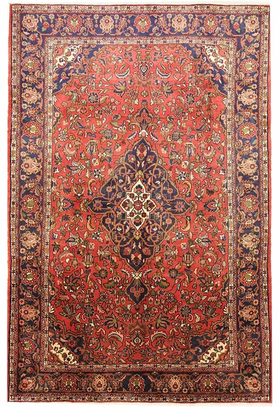 Nanaj Orientteppich 310x216 cm, marineblau, handgeknüpft